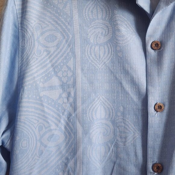 Tommy Bahama Shirt Mens Medium Blue 100% Silk Button Up Jacquard Hawaiian Casual - Picture 2 of 10